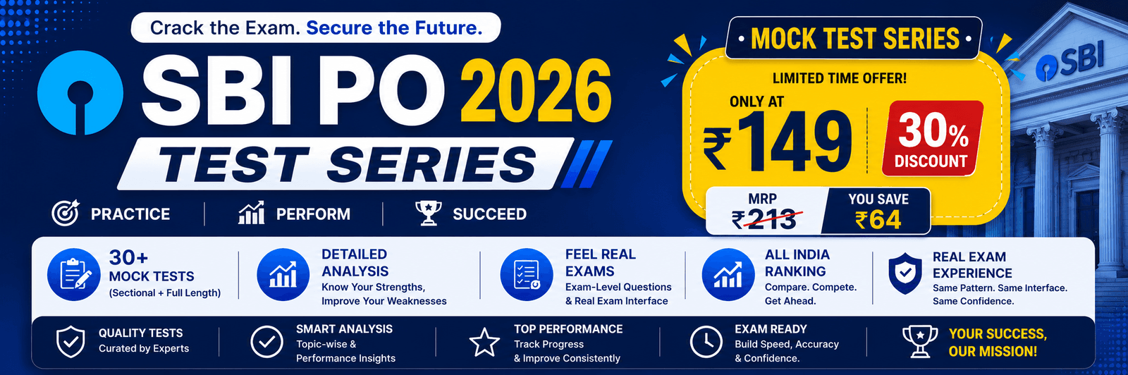 SBI PO 2026 TEST SERIES 30+ MOCK TESTS | DETAILED ANALYSIS | REAL EXAM FEEL ONLY ₹149